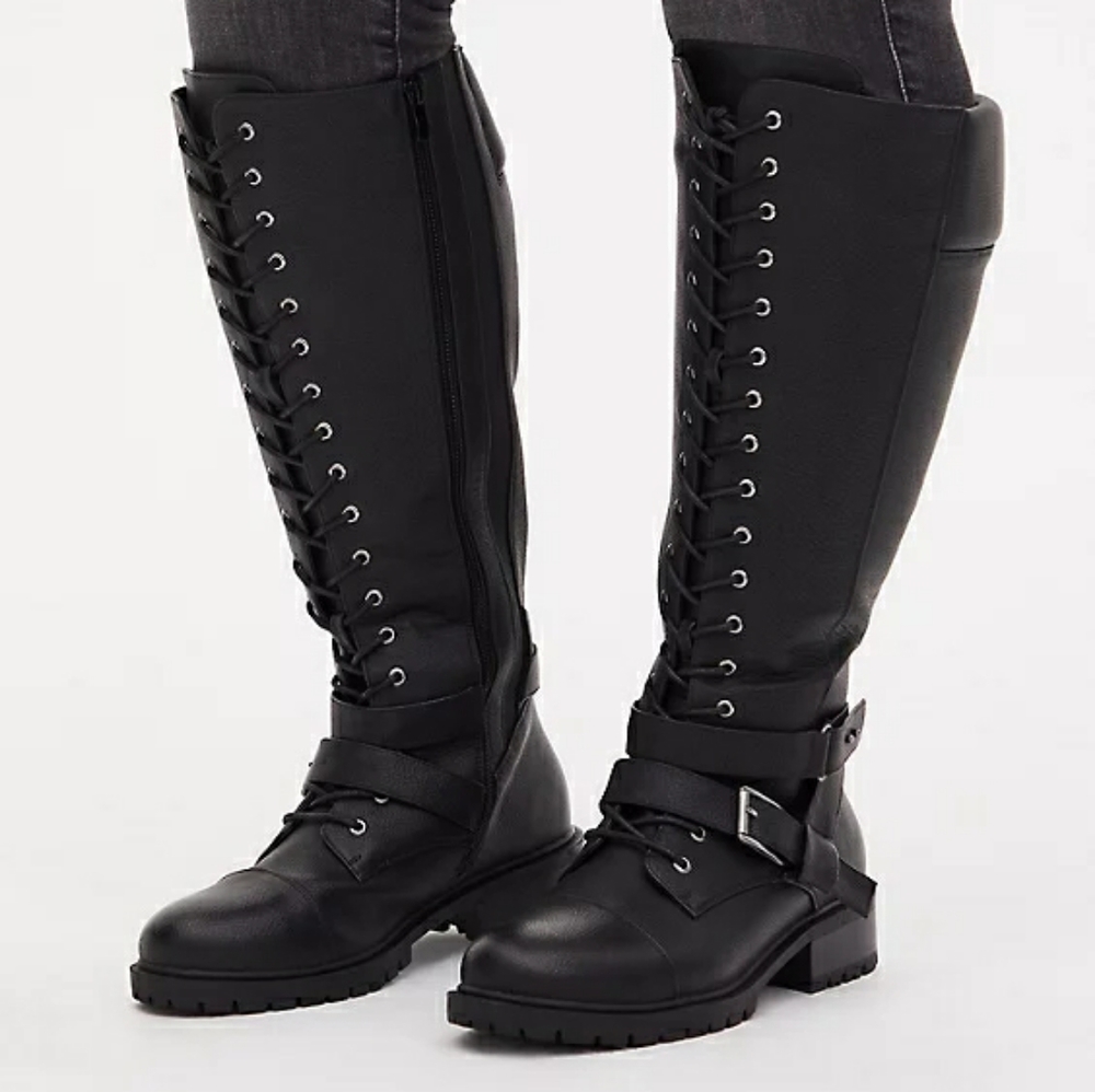 Torrid Faux Leather Lace Up Knee High Combat Boots